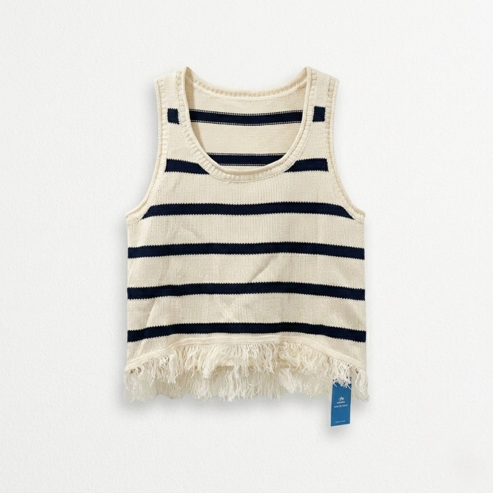 Cupshe‎ Striped & Frayed Crochet Sleeveless Top NWT